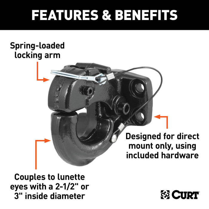 CURT 48231 Pintle Hook (60;000 lbs.; 2-1/2in. or 3in. Lunette Rings) - Truck Part Superstore