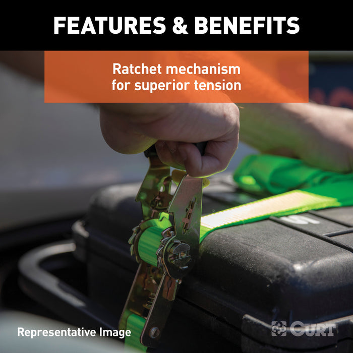 CURT 83026 16ft. Orange Cargo Straps with J-Hooks (1;100 lbs; 2-Pack) - Truck Part Superstore