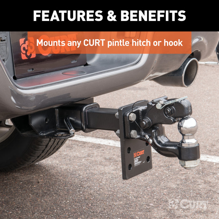CURT 48325 Adjustable Pintle Mount (2in. Shank; 15;000 lbs.; 7in. High; 8in. Long) - Truck Part Superstore