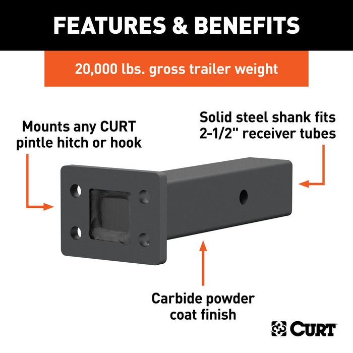 CURT 48340 CURT 48340 Pintle Mount for 2-1/2-Inch Hitch Receiver; 20;000 lbs; 8-Inch Length - Truck Part Superstore