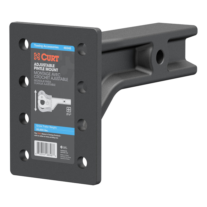CURT 48348 Adjustable Pintle Mount (2-1/2in. Shank; 20;000 lbs.; 7-1/4in. High; 10-3/4in. L - Truck Part Superstore