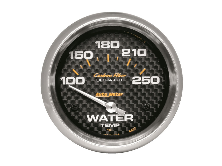 AutoMeter 4837 GAUGE; WATER TEMP; 2 5/8in.; 100-250deg.F; ELECTRIC; CARBON FIBER - Truck Part Superstore