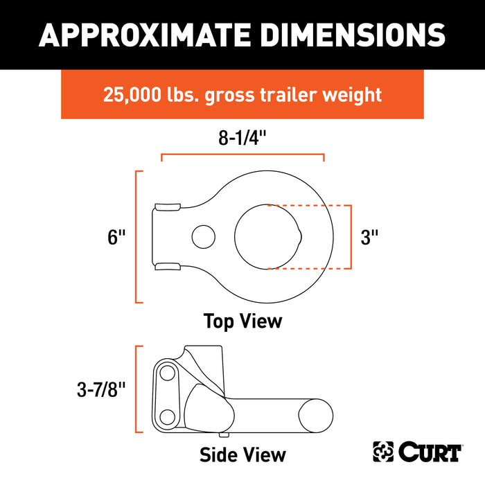 CURT 48625 CURT 48625 SecureLatch Channel-Style Lunette Ring; 25;000 Pounds; 3-Inch ID - Truck Part Superstore