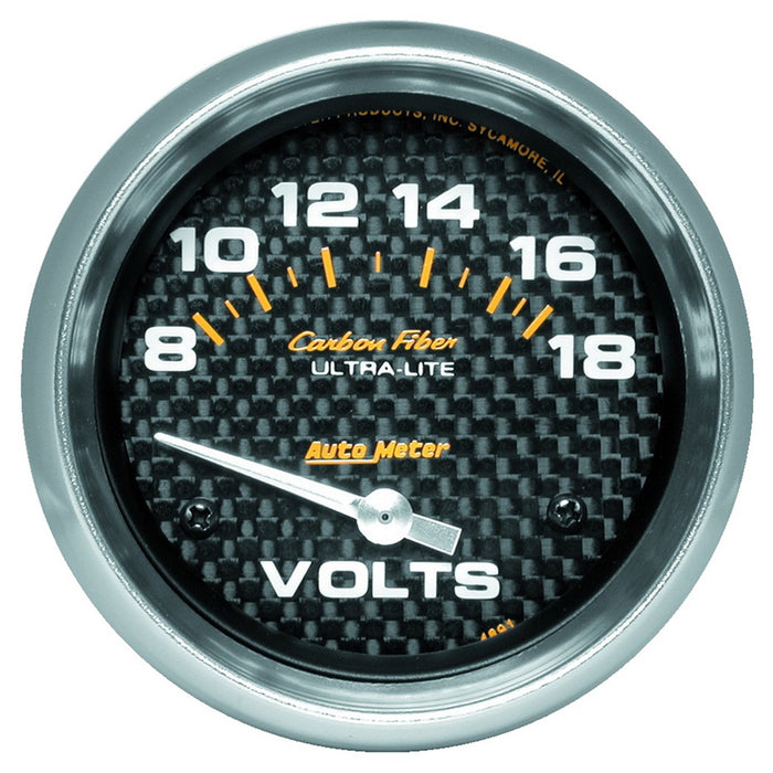 AutoMeter 4891 GAUGE; VOLTMETER; 2 5/8in.; 18V; ELECTRIC; CARBON FIBER - Truck Part Superstore