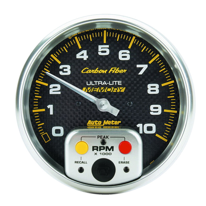 AutoMeter 4894 GAUGE; TACHOMETER; 5in.; 10K RPM; IN-DASH W/PEAK MEMORY; CARBON FIBER - Truck Part Superstore