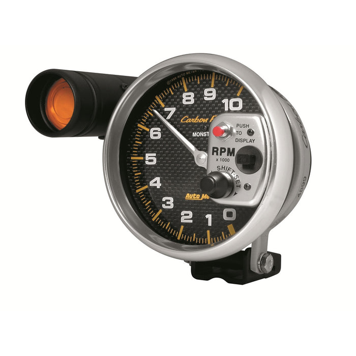 AutoMeter 4899 GAUGE; TACHOMETER; 5in.; 10K RPM; PEDESTAL W/EXT. SHIFT-LITE; CARBON FIBER - Truck Part Superstore