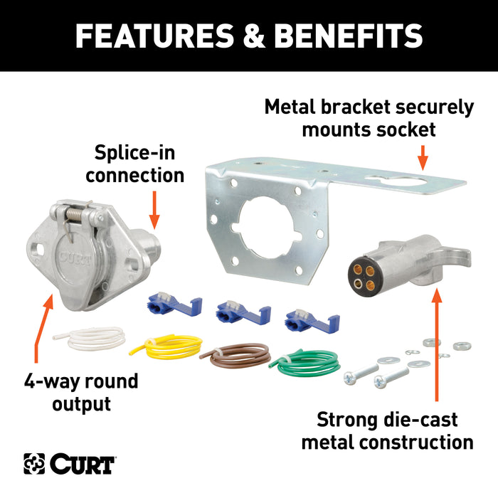 CURT 58677 CURT 58677 Vehicle-Side and Trailer-Side 4-Pin Round Wiring Harness Connectors - Truck Part Superstore