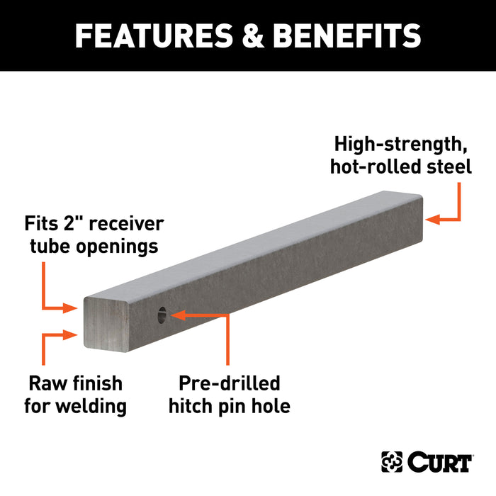 CURT 49536 CURT 49536 2-Inch x 24-Inch Weld-On Raw Steel Trailer Hitch Bar Shank - Truck Part Superstore