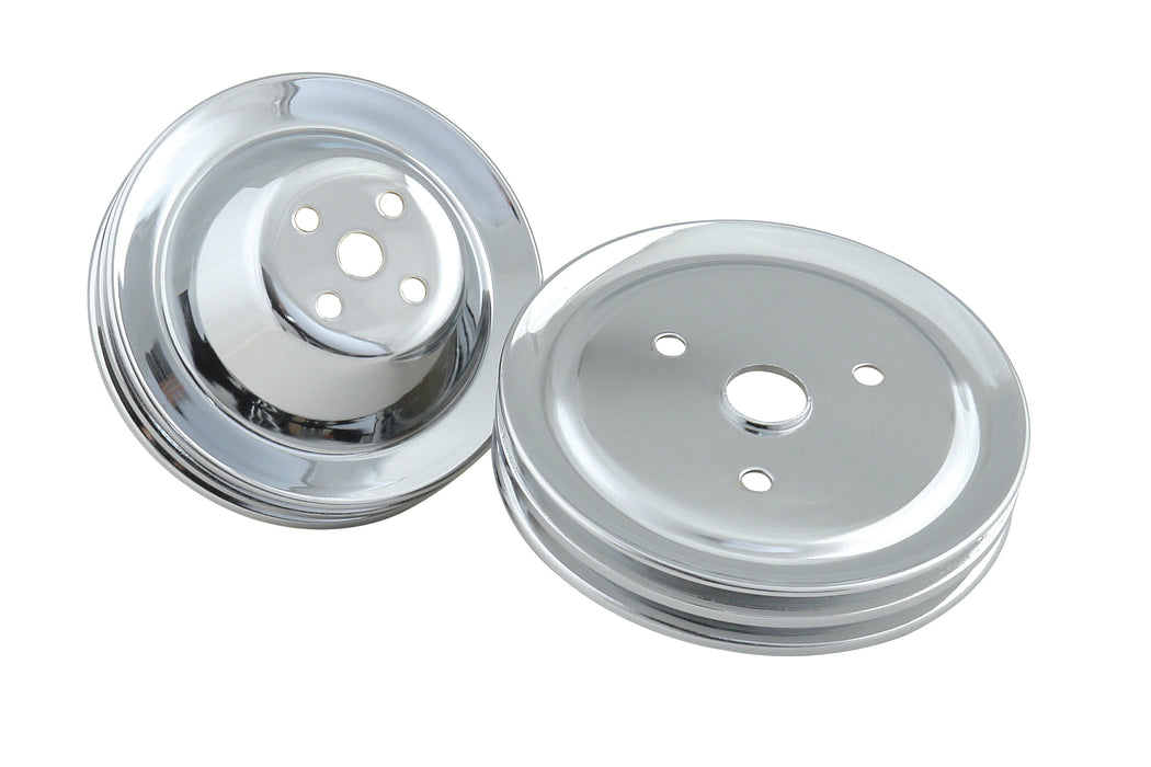 Mr Gasket 4961 Chrome Plated Pulley Set; Double Upper And Lower; Short Water Pump; - Truck Part Superstore