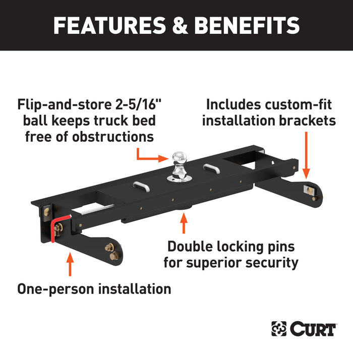 CURT 60680 Double Lock EZr Gooseneck Hitch Kit with Brackets; Select Silverado; Sierra - Truck Part Superstore