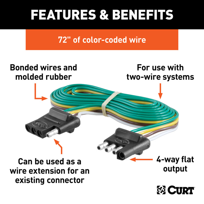 CURT 58051 4-Way Flat Connector Plug/Socket with 72in. Wires (Packaged) - Truck Part Superstore