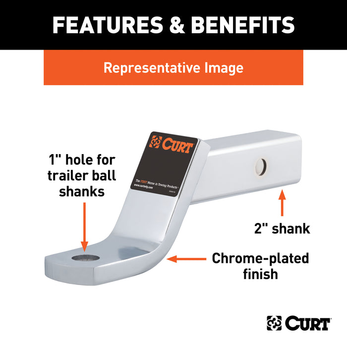 CURT 45290 Class 3 Ball Mount (2in. Shank; 7;500 lbs.; 2in. Drop; 7-1/2in. Long; Chrome) - Truck Part Superstore