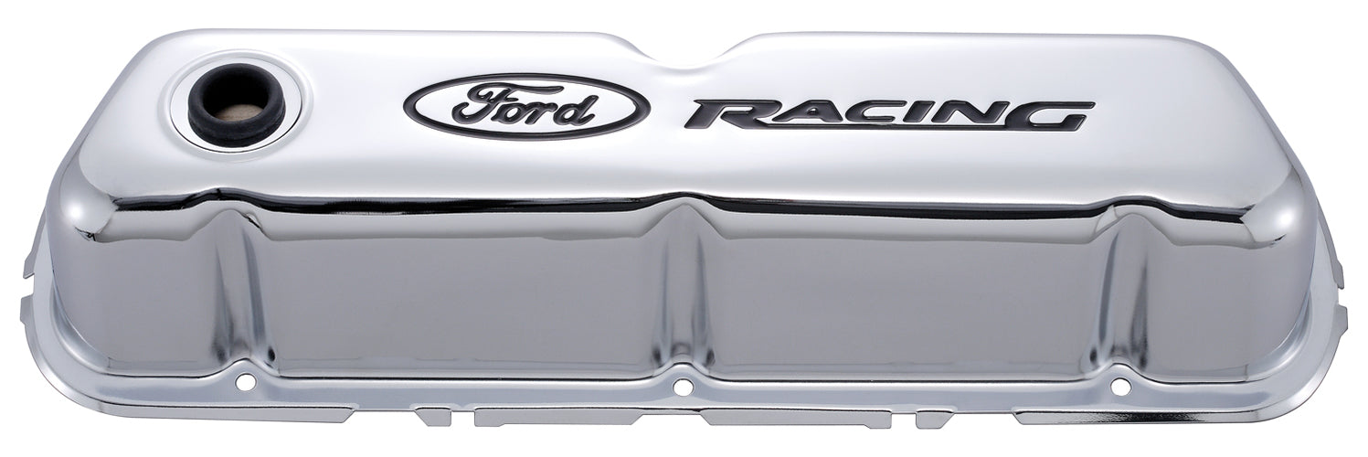 Proform 302-071 Engine Valve Covers; Tall Style; Steel; Chrome with Ford Logo; For SB Ford - Truck Part Superstore