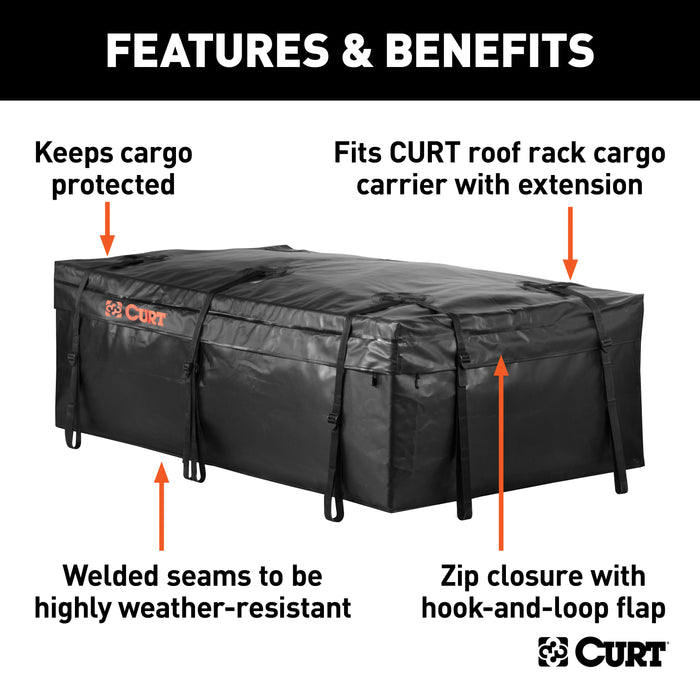 CURT 18221 59in. x 34in. x 21in. Weather-Resistant Vinyl Roof Rack Cargo Bag - Truck Part Superstore