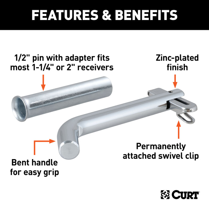 CURT 21561 1/2in. Swivel Hitch Pin with 5/8in. Adapter (1-1/4in. or 2in. Receiver; Zinc; Pa - Truck Part Superstore