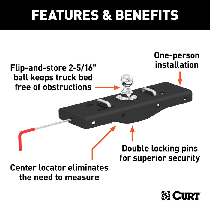 CURT 60619 Double Lock EZr Gooseneck Hitch; 2-5/16in. Ball; 30K (Brackets Required) - Truck Part Superstore