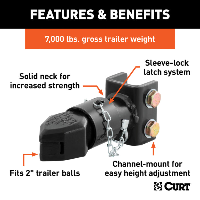 CURT 25319 2in. Channel-Mount Coupler with Sleeve-Lock (7;000 lbs; Black) - Truck Part Superstore
