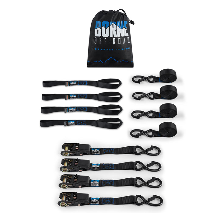 Mishimoto BNRTC-TDMD-4BK Borne Off-Road Medium-Duty Ratchet Tie-Down Kit (4-pack), Black - Truck Part Superstore