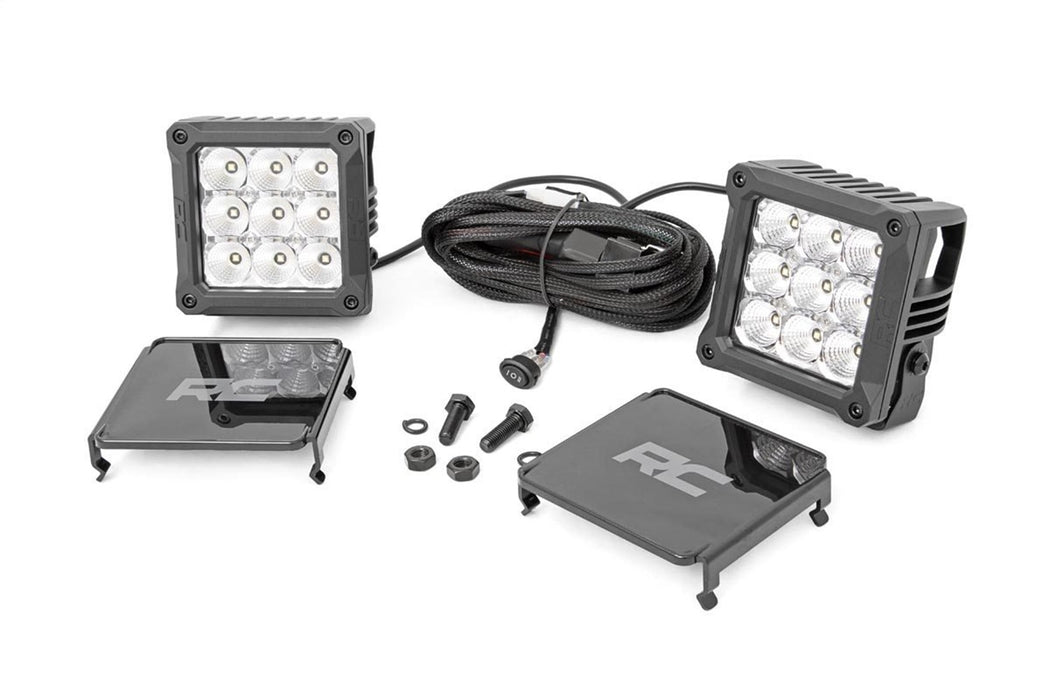 Rough Country 70905DRL 4 Inch Square Cree LED Lights Pair Chrome Series w/Cool White DRL Rough Country - Truck Part Superstore