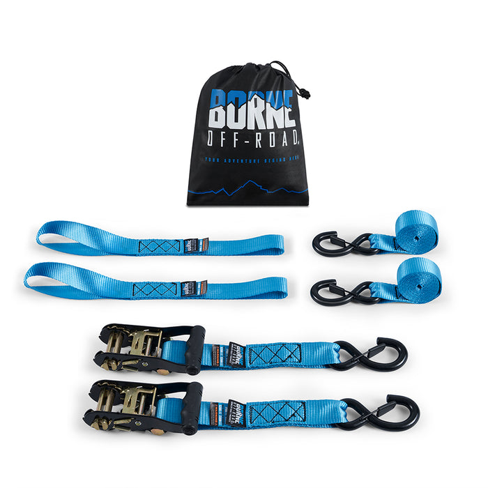 Mishimoto BNRTC-TDHD-2BL Borne Off-Road Heavy-Duty Ratchet Tie-Down Kit (2-pack), Blue - Truck Part Superstore