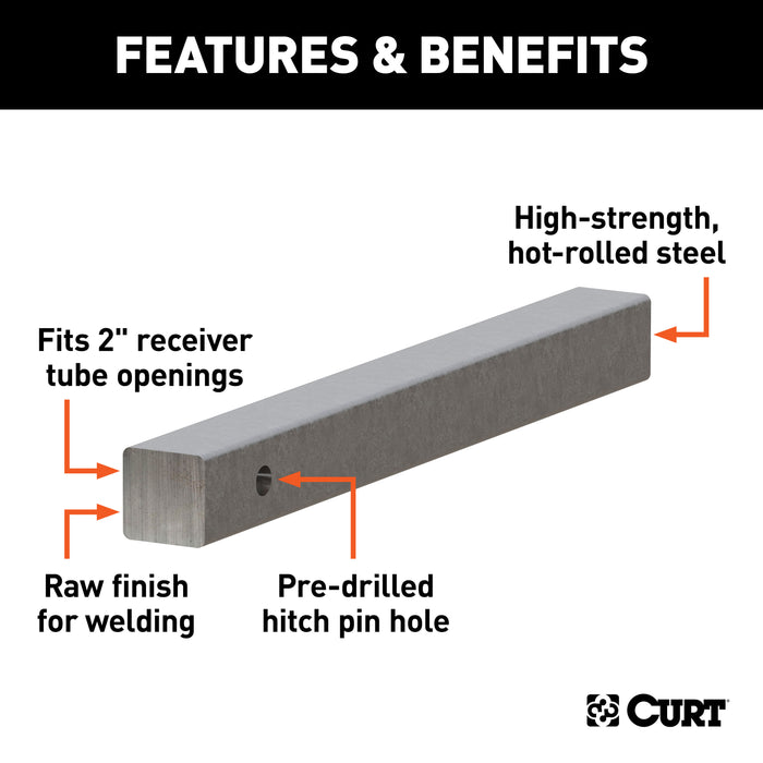 CURT 49534 CURT 49534 2-Inch x 20-Inch Weld-On Raw Steel Trailer Hitch Bar Shank - Truck Part Superstore