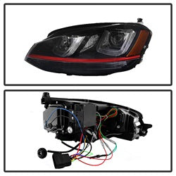 Spyder Auto 5080592 DRL LED Projector Headlights; Red Stripe; Black; - Truck Part Superstore