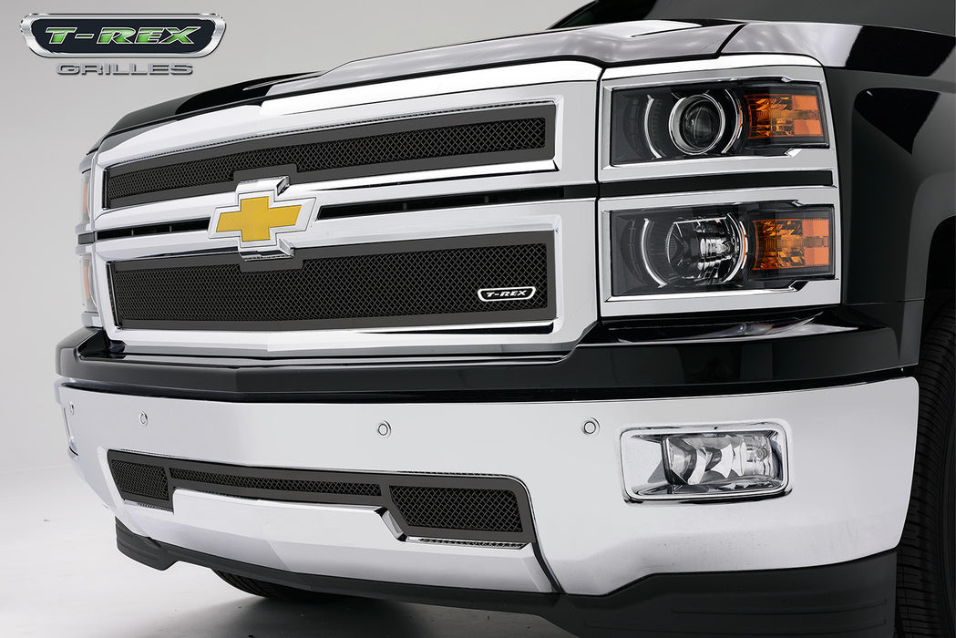 T-Rex Grilles 51117 Upper Class Series Mesh Grille; Small Mesh; Mild Steel; Black; 2 Pc; Overlay; - Truck Part Superstore