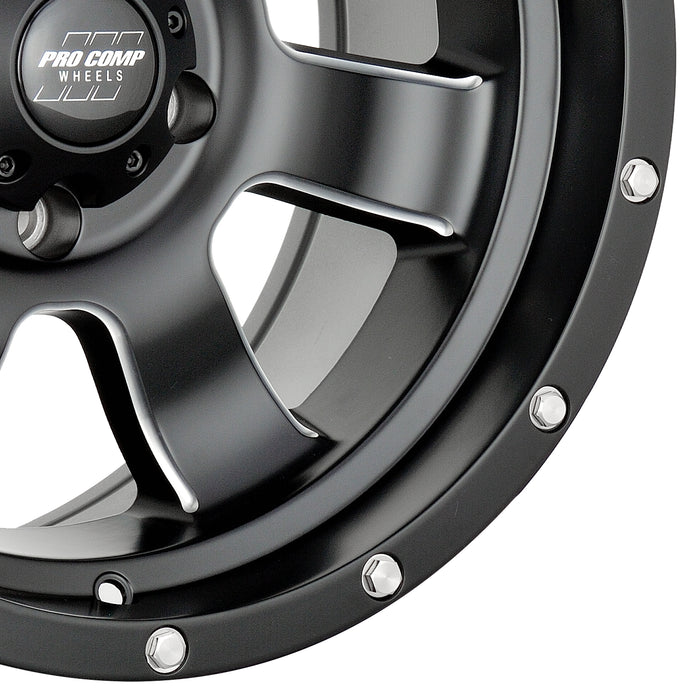 Pro Comp Alloy Wheels 5139-7973 Series 39 Interia 17x9 with 5 on 5 Bolt Pattern 4.75 Backspace Satin Black With Stainless Steel Bolts Finish Pro Comp Alloy Wheels - Truck Part Superstore