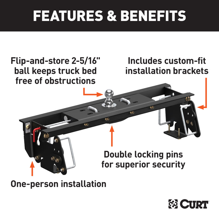 CURT 60682 Double Lock EZr Gooseneck Hitch Kit with Brackets; Select Dodge; Ram 2500; 3500 - Truck Part Superstore