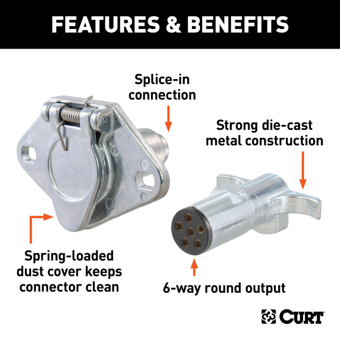 CURT 58092 CURT 58092 Vehicle-Side and Trailer-Side 6-Pin Round Wiring Harness Connectors - Truck Part Superstore