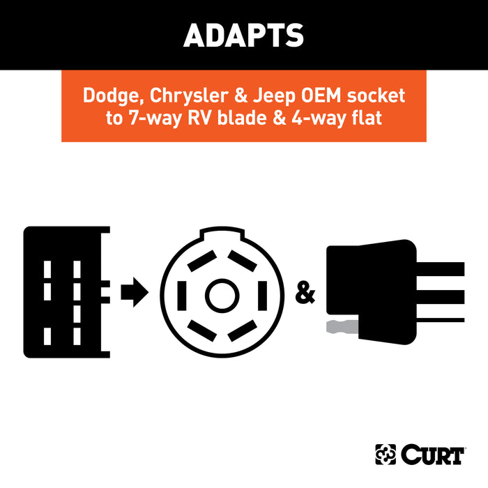 CURT 57100 Dual-Output 7/4-Way Connector with Backup Alarm (Plugs into Dodge 8-Prong) - Truck Part Superstore