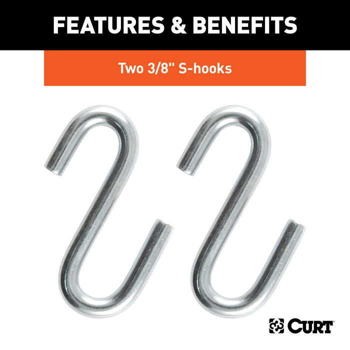 CURT 80011 48in. Safety Chain with 2 S-Hooks (2;000 lbs; Clear Zinc; Packaged) - Truck Part Superstore