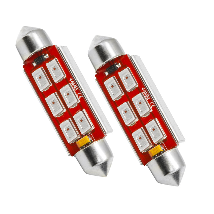 Oracle Lighting 5207-003 44mm 6 LED 3-Chip Festoon Bulbs, Red, Pair - Truck Part Superstore