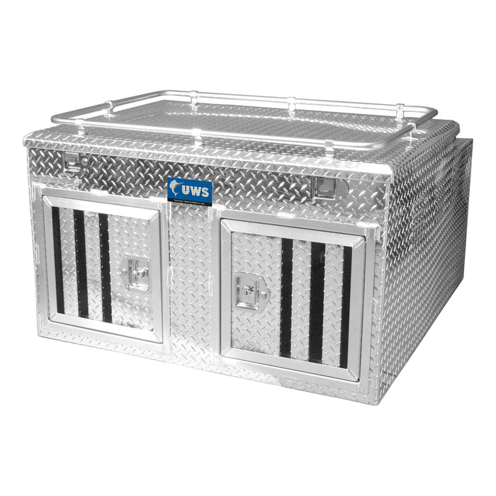 UWS DB-4848N Bright Aluminum 48in. x 48in. Double-Door Dog Box with Full Enclosure/Storage - Truck Part Superstore