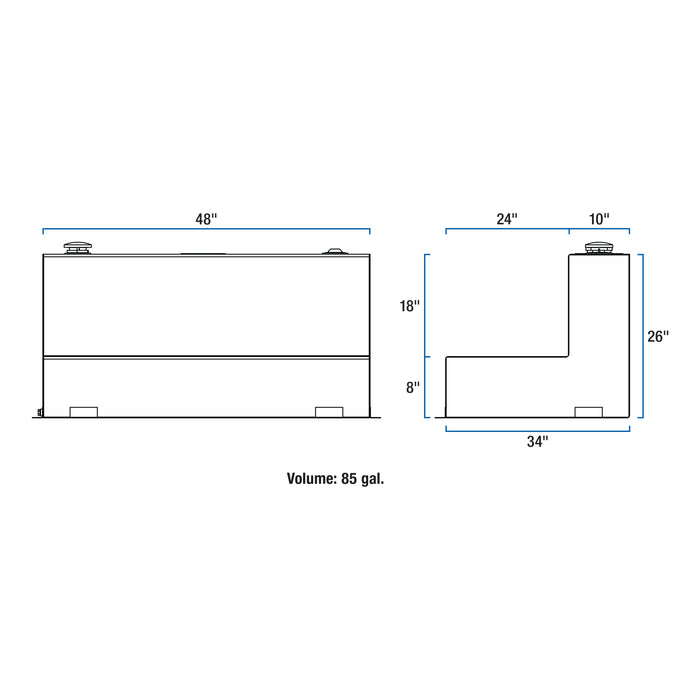 UWS TT-85-L-T-P 85-Gallon L-Shape Bright Aluminum Transfer Tank - Truck Part Superstore