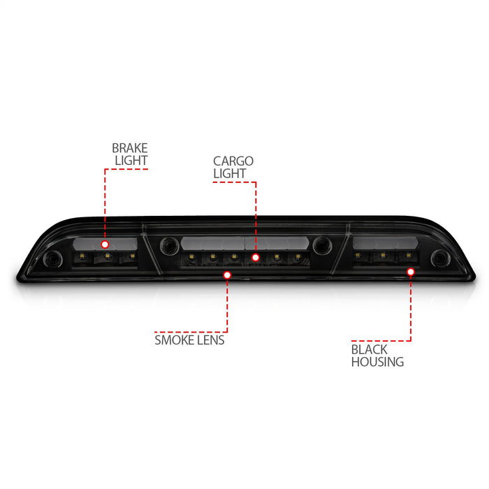 Anzo USA 531112 Third Brake Light Assembly; LED; Smoke Lens; Black Housing; - Truck Part Superstore