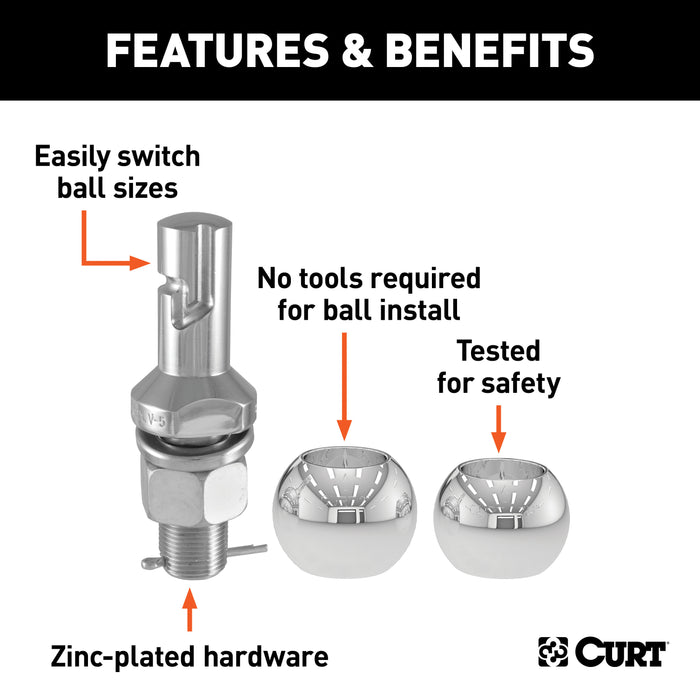CURT 42178 CURT 42178 1-7/8 and 2-Inch Chrome Steel Switch Ball Set; Up to 6;000 lbs. GTW - Truck Part Superstore