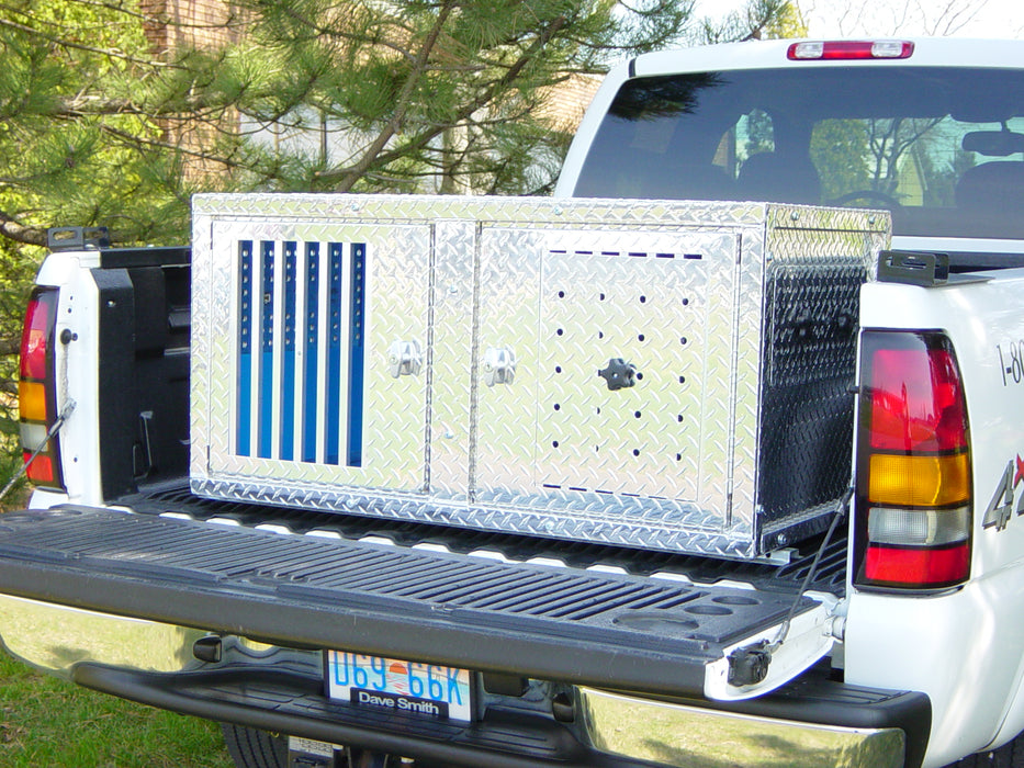 Owens Products 55004 Dog Box K9 Transport Series Double Compartment / 45 W x 26 D x 23 H  / Adjustable Side Air Vents / Diamond Tread Aluminum / Owens Products - Truck Part Superstore