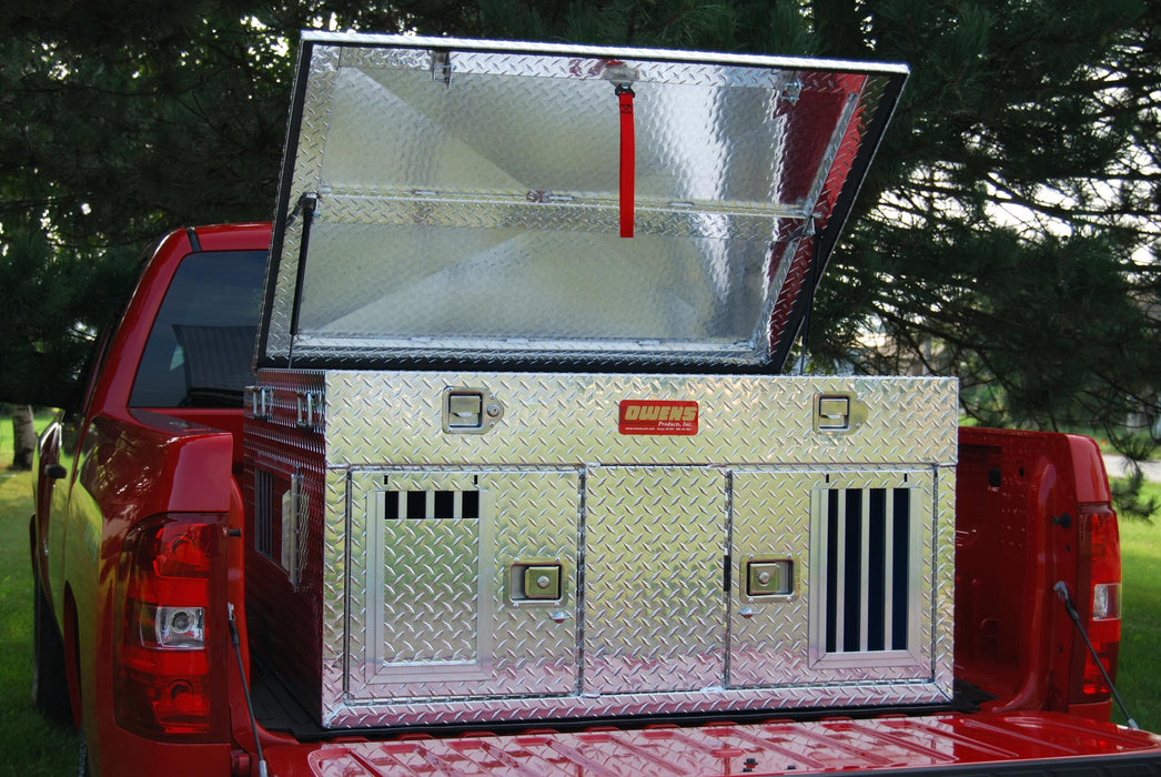 Owens Products 55006 Dog Box Hunter Series Double Compartment with Top Storage / 48 W x 45 D x 26 H / Standard Vents / Diamond Tread Aluminum / Owens Products - Truck Part Superstore