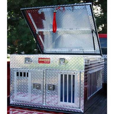 Owens Products 55011 Dog Box Hunter Series Double Compartment with Top Storage / 38 W x 45 D x 26 H / All Seasons Vents / Diamond Tread Aluminum / Owens Products - Truck Part Superstore