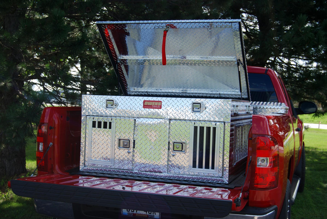 Owens Products 55012 Dog Box Hunter Series Double Compartment with Top Storage / 48 W x 45 D x 26 H / All Seasons Vents / Diamond Tread Aluminum / Owens Products - Truck Part Superstore