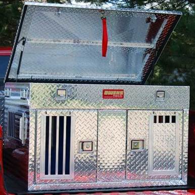 Owens Products 55030 Dog Box Hunter Series Double Compartment with Top Storage / Shallow / 48 W x 36 D x 26 H / Standard Vents / Diamond Tread Aluminum / Owens Products - Truck Part Superstore
