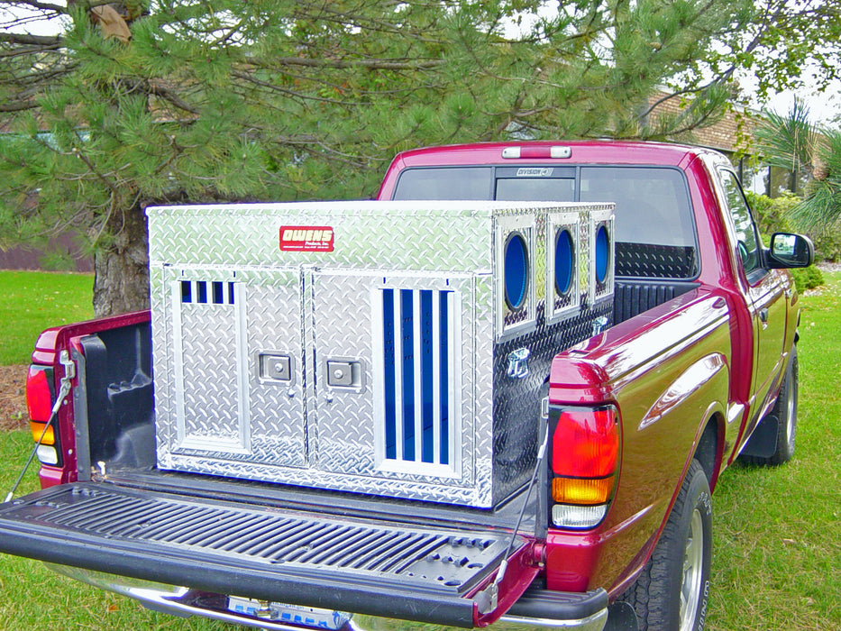 Owens Products 55061 Dog Box Hunter Series Double Compartment / Bear/Cat / 38 W x 45 D x 27 H / Striker Holes / Diamond Tread Aluminum / Owens Products - Truck Part Superstore