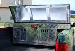 Owens Products 55072 Dog Box Hunter Series Double Compartment with Top Storage / Crossover / 71 W x 27 D x 25 H / Standard Vents / Diamond Tread Aluminum / Owens Products - Truck Part Superstore