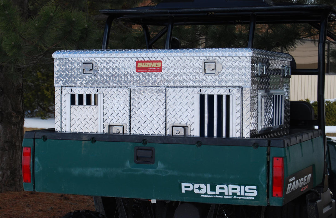 Owens Products 55079 Dog Box Hunter Series Double Compartment with Top Storage / UTV / 45 W x 35 D x 29 H / Standard Vents with Rear Vents / Diamond Tread Aluminum / Owens Products - Truck Part Superstore