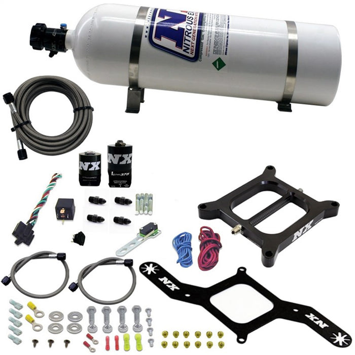 Nitrous Express 55140-15 4150 RNC Conventional Plate System w/.375in. Solenoid w/15lb Bottle - Truck Part Superstore