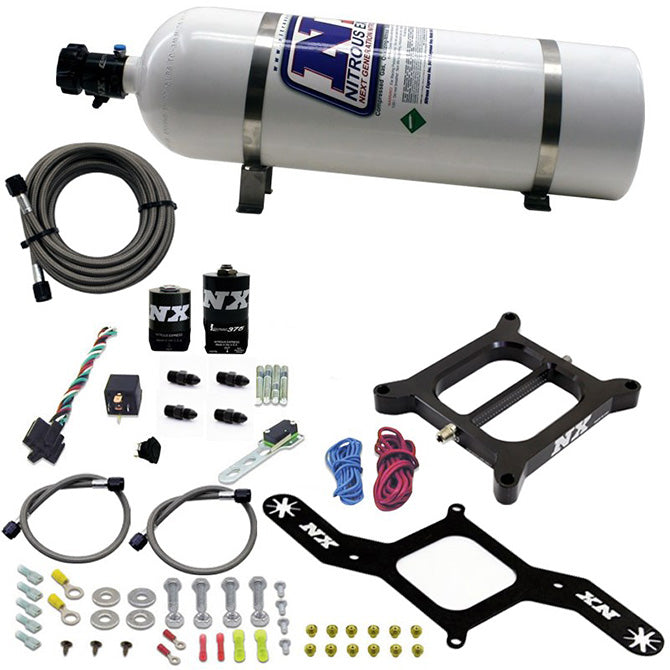 Nitrous Express 55140-15 4150 RNC Conventional Plate System w/.375in. Solenoid w/15lb Bottle - Truck Part Superstore