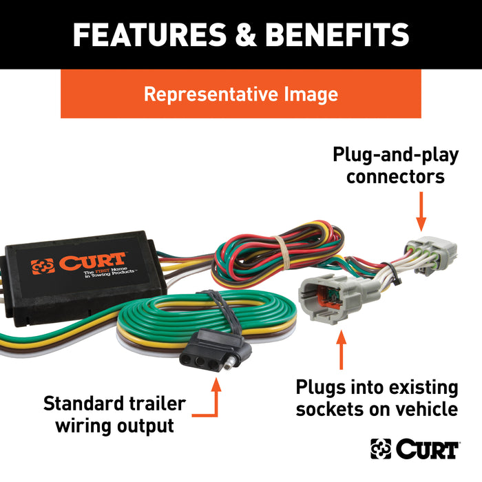 CURT 55260 Custom Wiring Harness; 4-Way Flat Output; Select Jeep Grand Cherokee - Truck Part Superstore