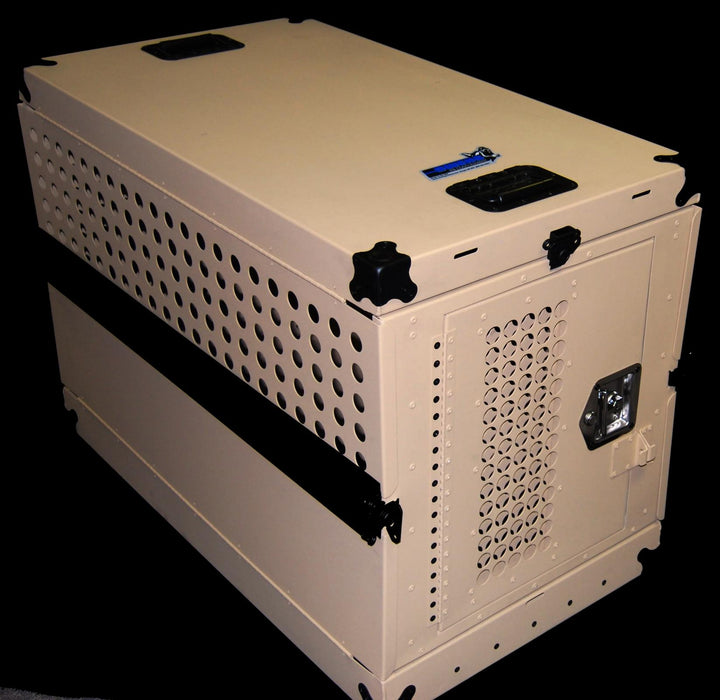 Owens Products 55307 Dog Crate Professional K9 Series Single Compartment Collapsible Working Dog Crate / 25 W x 41 D x 29 H / Tan Powder Coat / Mill Finish Aluminum / Owens Products - Truck Part Superstore