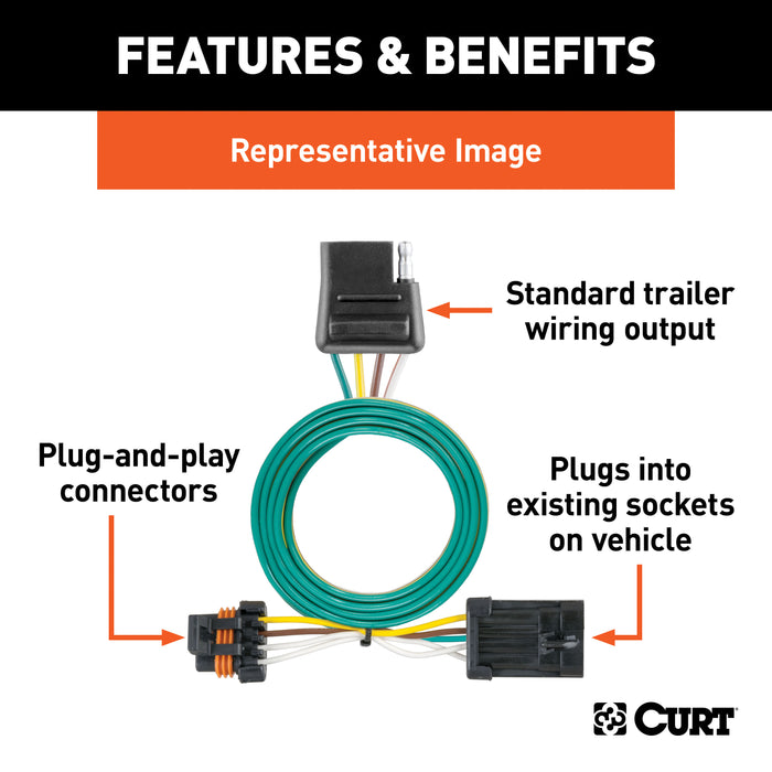 CURT 55314 Custom Wiring Harness; 4-Way Flat Output; Select Ford Ranger - Truck Part Superstore